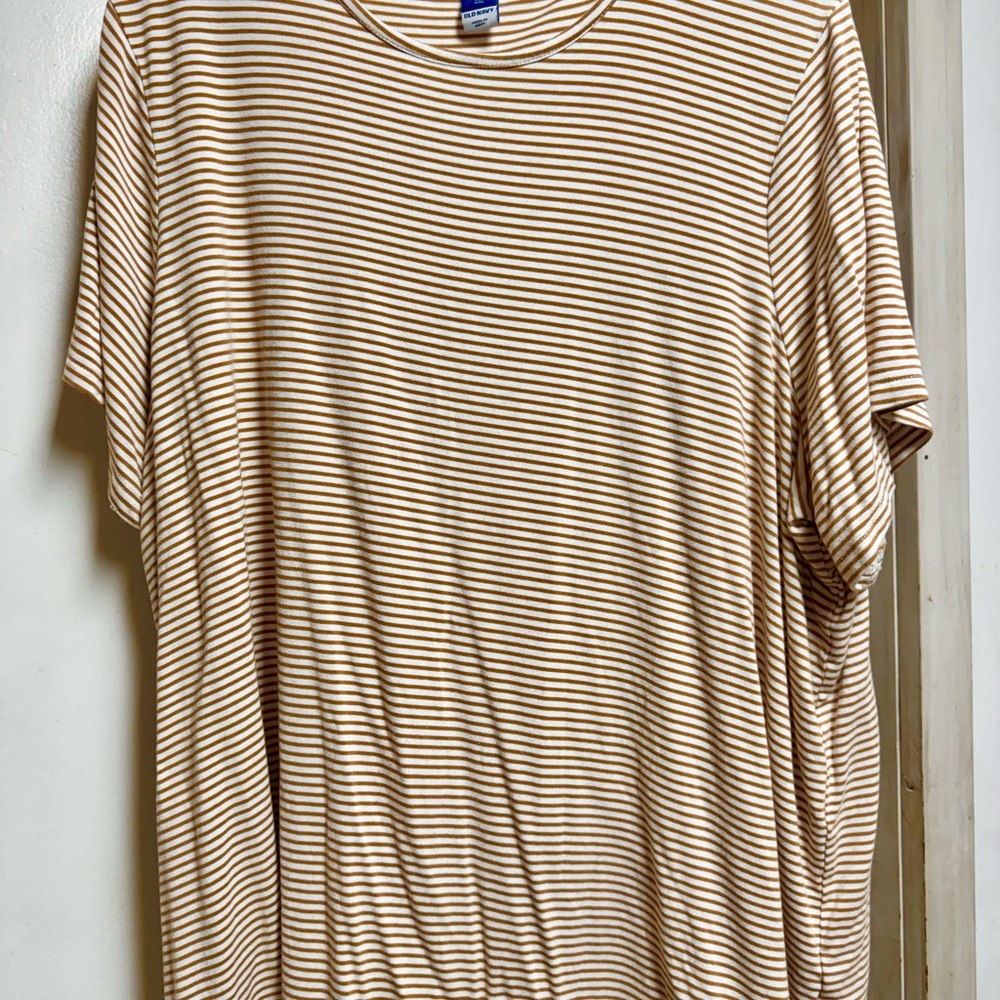Old Navy Luxe Tan and White Striped Short Sleeve Tee